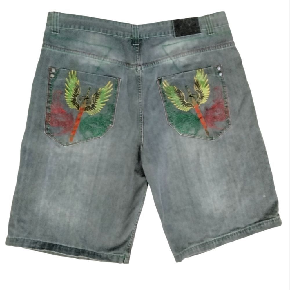 Jinzu Denim Men's Shorts Gray with Red and Green Embroidery Sz 44